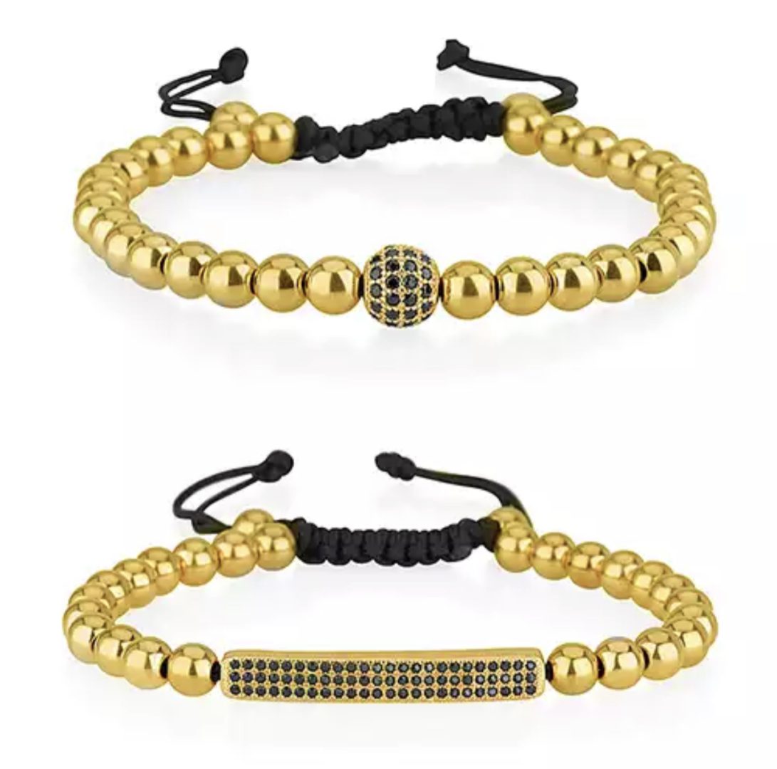 סט צמידי כדורים בגוון זהב לגבר