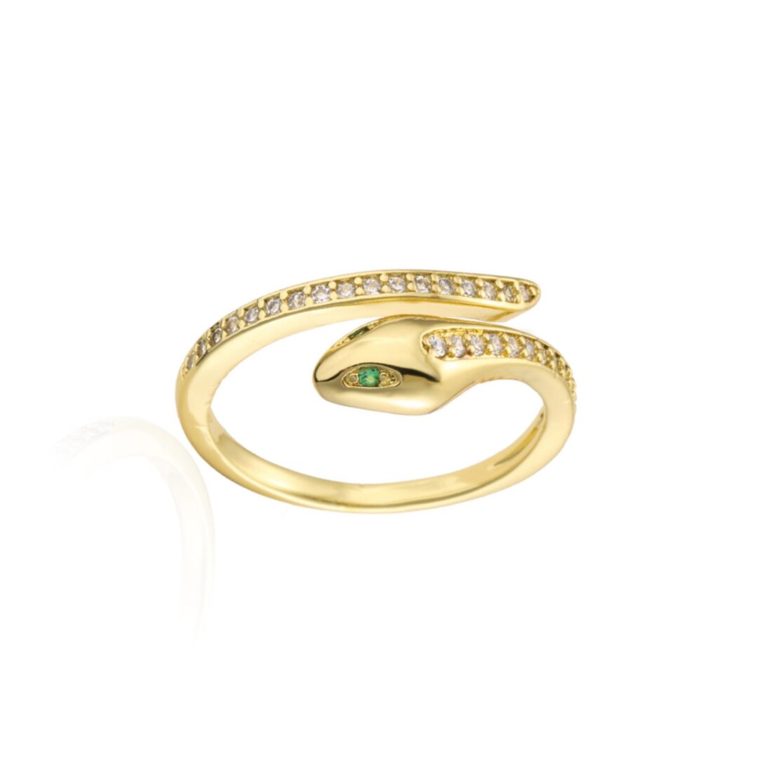 טבעת נחש פתוחה משובצת בגוון זהב