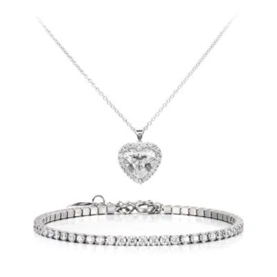 סט אהבה ♡ צמיד טניס משובץ + שרשרת לב משובצת מכסף טהור S925