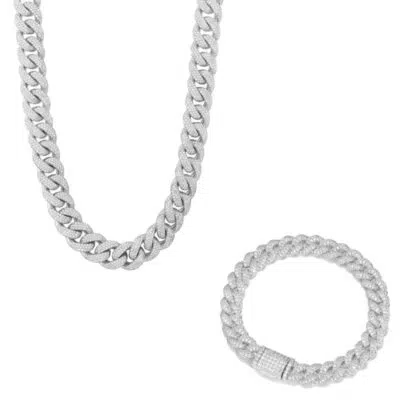 סט גולן קובאני שרשרת + צמיד בשיבוץ מלא בגוון כסף