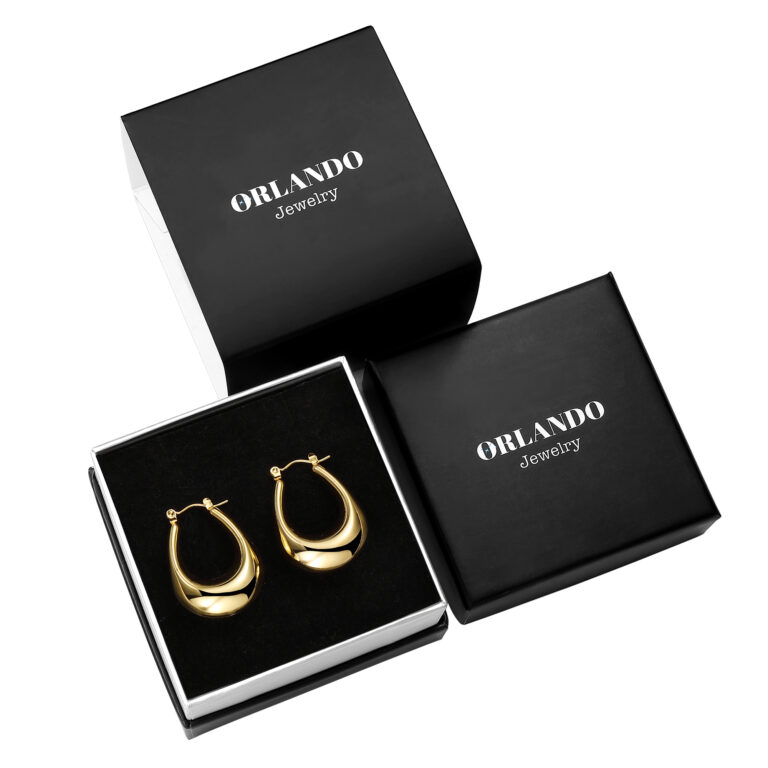 עגילים חישוק אליפסה עבים בגוון זהב - תמונה 2