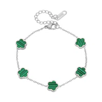 צמיד תלתן ירוק בגוון כסף