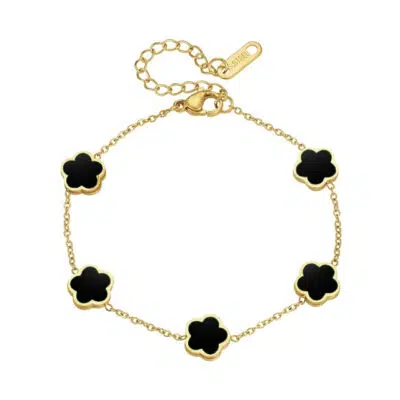 צמיד תלתן שחור בגוון זהב