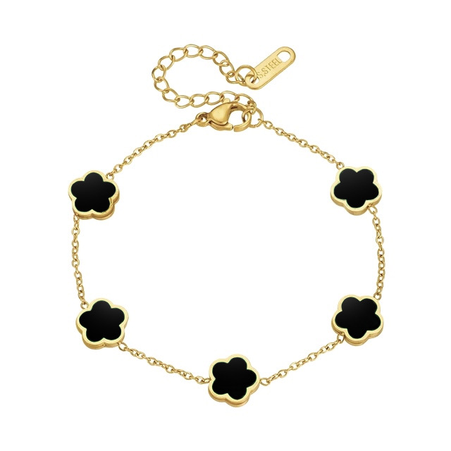 צמיד תלתן שחור בגוון זהב