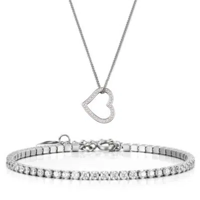 סט צמיד טניס משובץ + שרשרת לב משובצת Pierre Richardson Prj1141 + Prj9221