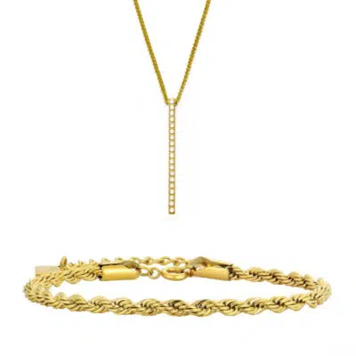 סט צמיד חבלים + שרשרת בר משובצת Pierre Richardson Prj1132 + Prj9112