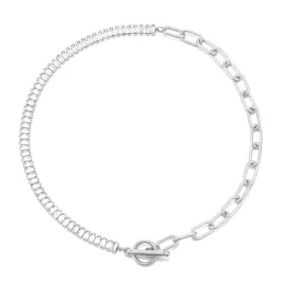 שרשרת צ׳וקר בגוון כסף בשילוב שיבוץ אבני באגט