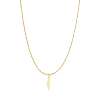 שרשרת חבלים ארוכה עם תליון מפת ארץ ישראל בגוון זהב