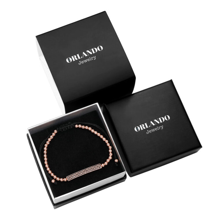 צמיד כדורים משובץ באבנים שחורות בגוון רוזגולד לגבר - תמונה 2