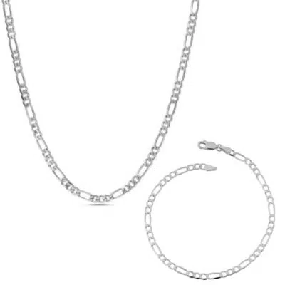 סט שרשרת + צמיד גורמט דק בגוון כסף