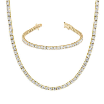 סט שרשרת + צמיד טניס משובץ לגבר מכסף טהור S925 בציפוי זהב