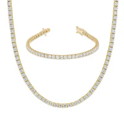 סט שרשרת + צמיד טניס משובץ לגבר מכסף טהור S925 בציפוי זהב