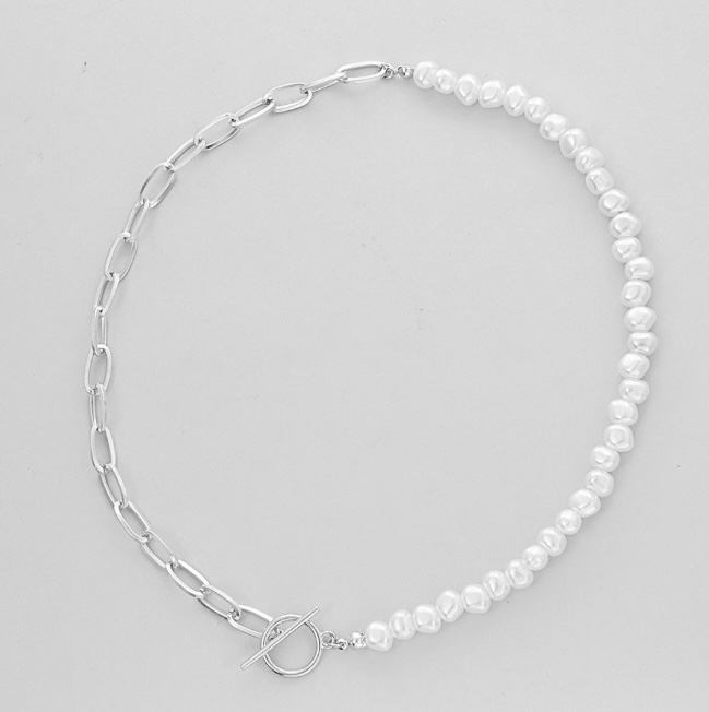 שרשרת אבני פנינים בשילוב גורמט בגוון כסף - תמונה 2