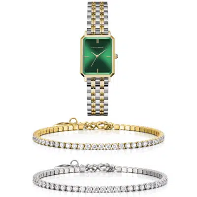 סט שעון וצמיד טניס משובץ לנשים RM1995 + Prj1141 + Prj1142