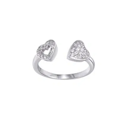 טבעת פתוחה בשיבוץ לבבות בגוון כסף