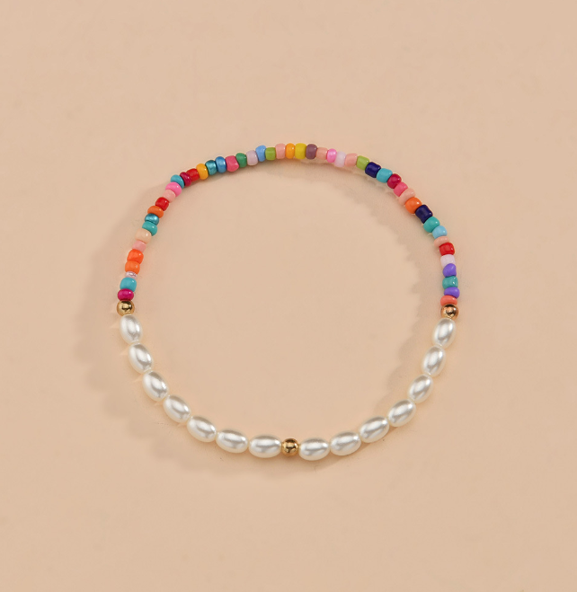 צמיד חרוזים צבעוני לרגל בשילוב פנינים - תמונה 3