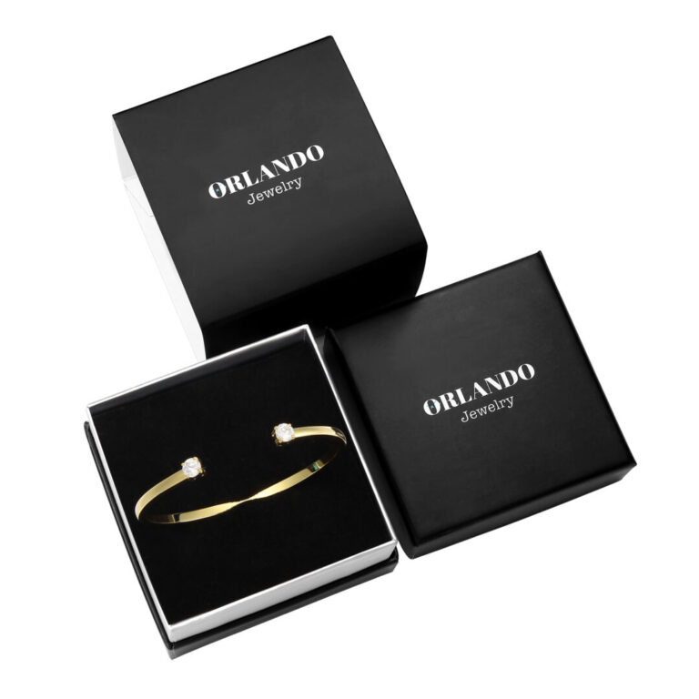 צמיד קשיח משובץ לנשים בגוון זהב - תמונה 2