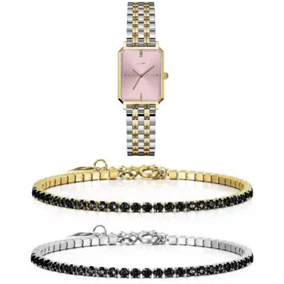 סט שעון וצמיד טניס משובץ לנשים RM1945 + Prj1151 + Prj1152