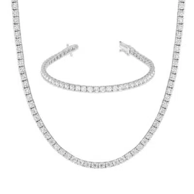 סט שרשרת + צמיד טניס משובץ לגבר מכסף טהור S925