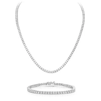 סט שרשרת + צמיד טניס משובץ לנשים מכסף טהור S925