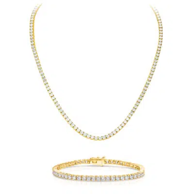 סט שרשרת + צמיד טניס משובץ לנשים מכסף טהור S925 בציפוי זהב