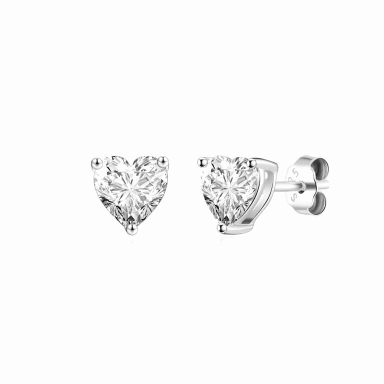 עגילים כסף טהור S925 בשיבוץ זרקוניה בצורת לב תמונה ראשית