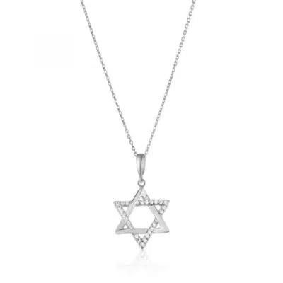 שרשרת מגן דוד בגוון כסף משובצת זרקוניה