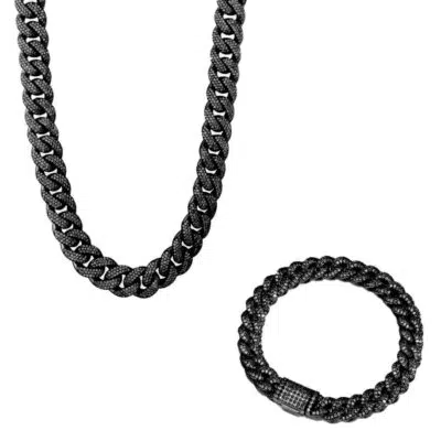 סט גולן קובאני שרשרת + צמיד שחור בשיבוץ מלא